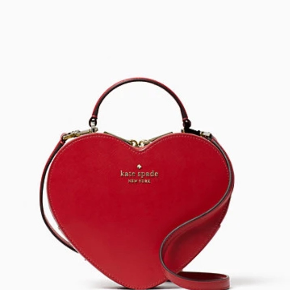 🎁 KATE SPADE BEAUTIFUL RED HEART LOVE SHACK CROSSBODY STRAP CANDIED CHERRYWOOD